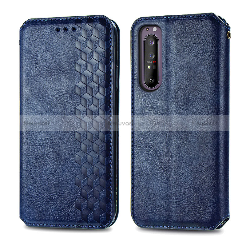 Leather Case Stands Flip Cover Holder S01D for Sony Xperia 1 II Blue