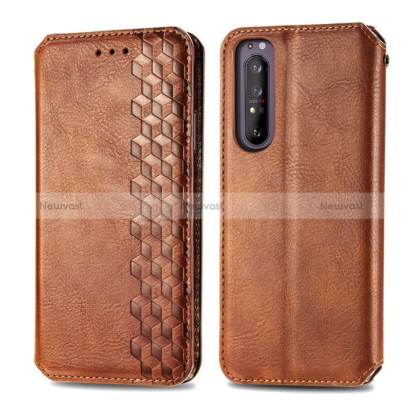 Leather Case Stands Flip Cover Holder S01D for Sony Xperia 1 II Brown