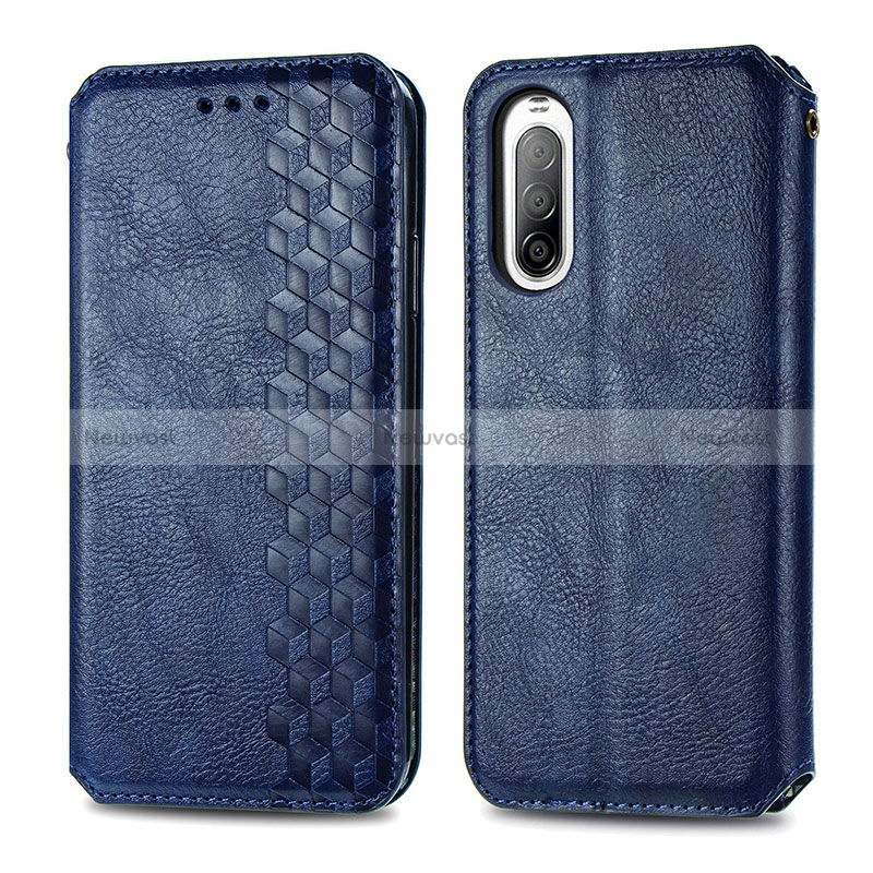 Leather Case Stands Flip Cover Holder S01D for Sony Xperia 10 II Blue