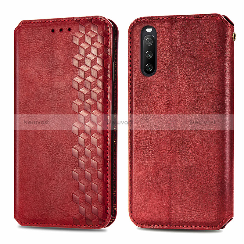 Leather Case Stands Flip Cover Holder S01D for Sony Xperia 10 III Red