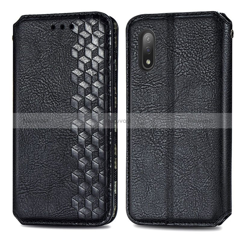 Leather Case Stands Flip Cover Holder S01D for Sony Xperia Ace II Black