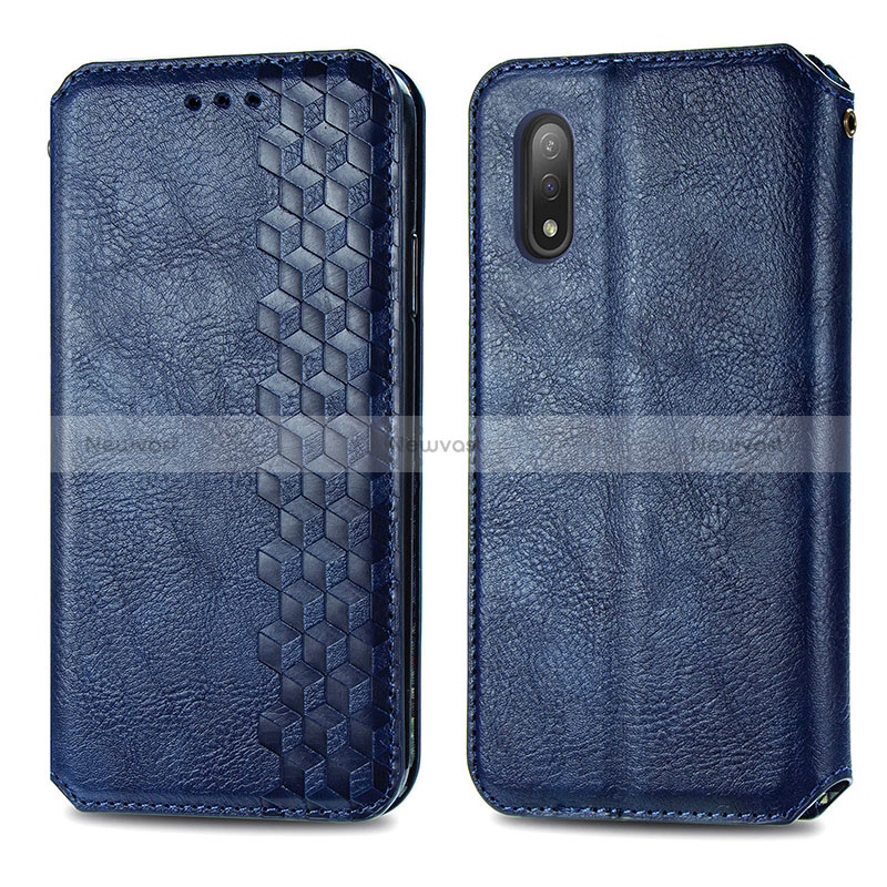 Leather Case Stands Flip Cover Holder S01D for Sony Xperia Ace II Blue