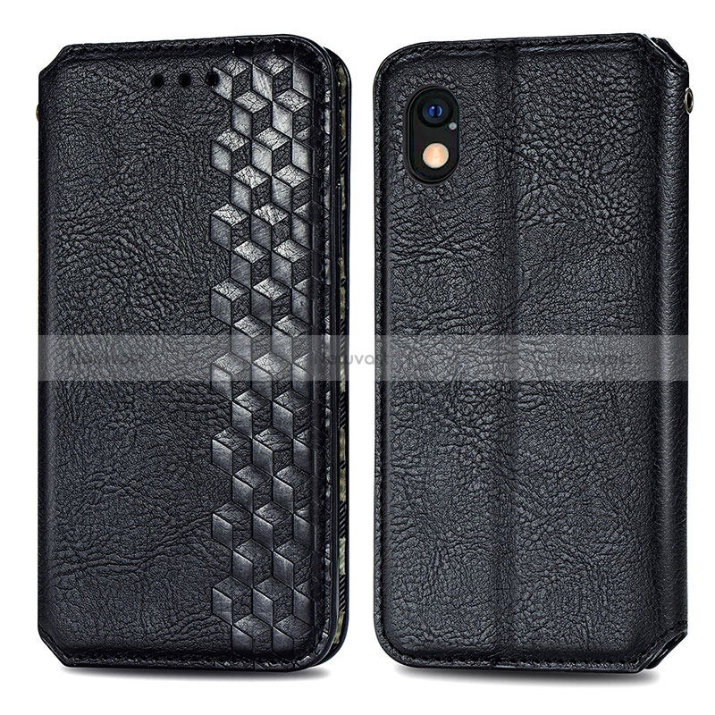 Leather Case Stands Flip Cover Holder S01D for Sony Xperia Ace III Black