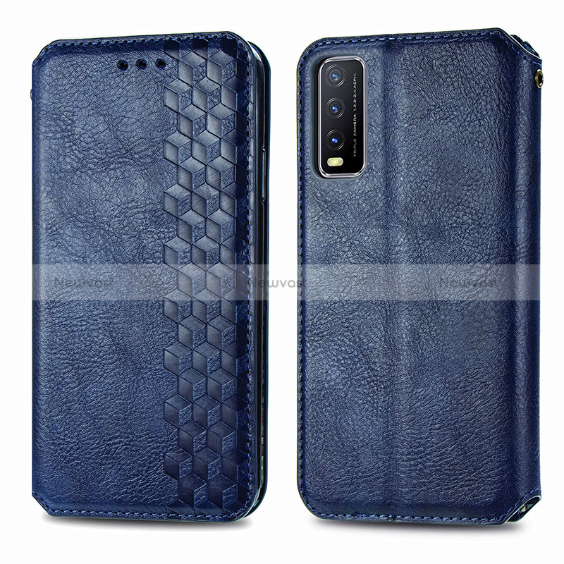 Leather Case Stands Flip Cover Holder S01D for Vivo Y11s Blue