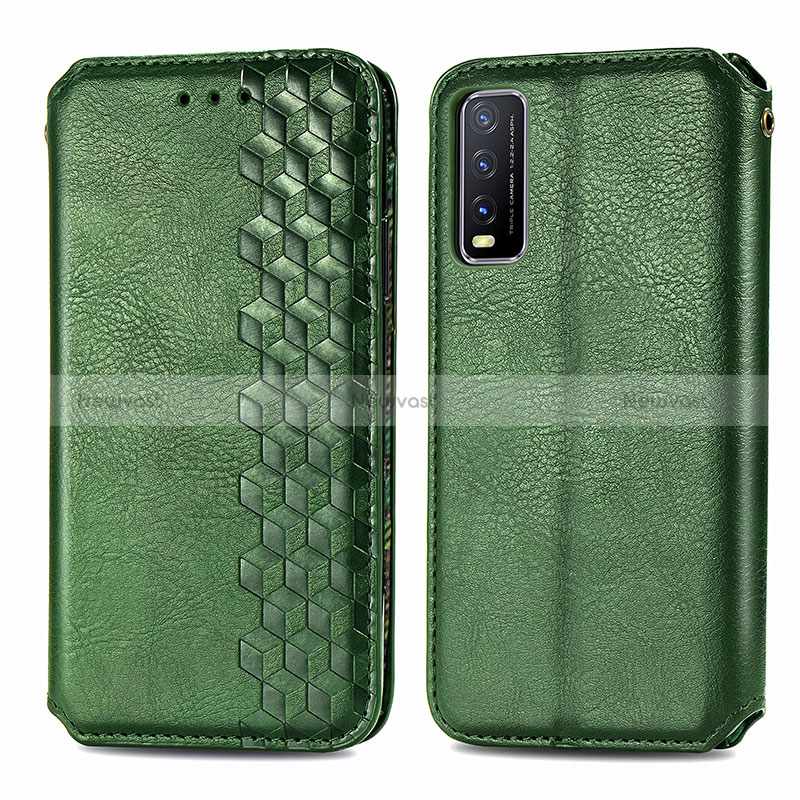 Leather Case Stands Flip Cover Holder S01D for Vivo Y11s Green