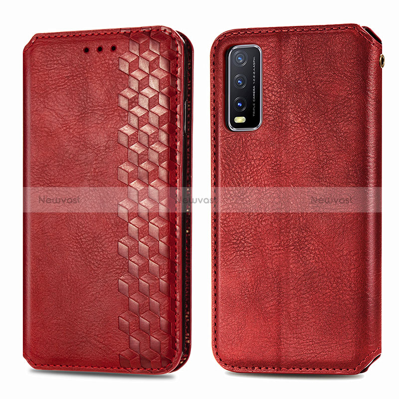 Leather Case Stands Flip Cover Holder S01D for Vivo Y12s Red