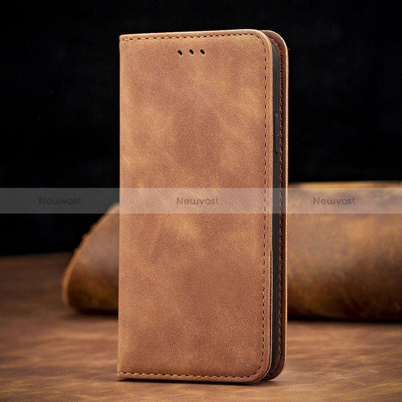 Leather Case Stands Flip Cover Holder S01D for Xiaomi Mi 10T Pro 5G Brown