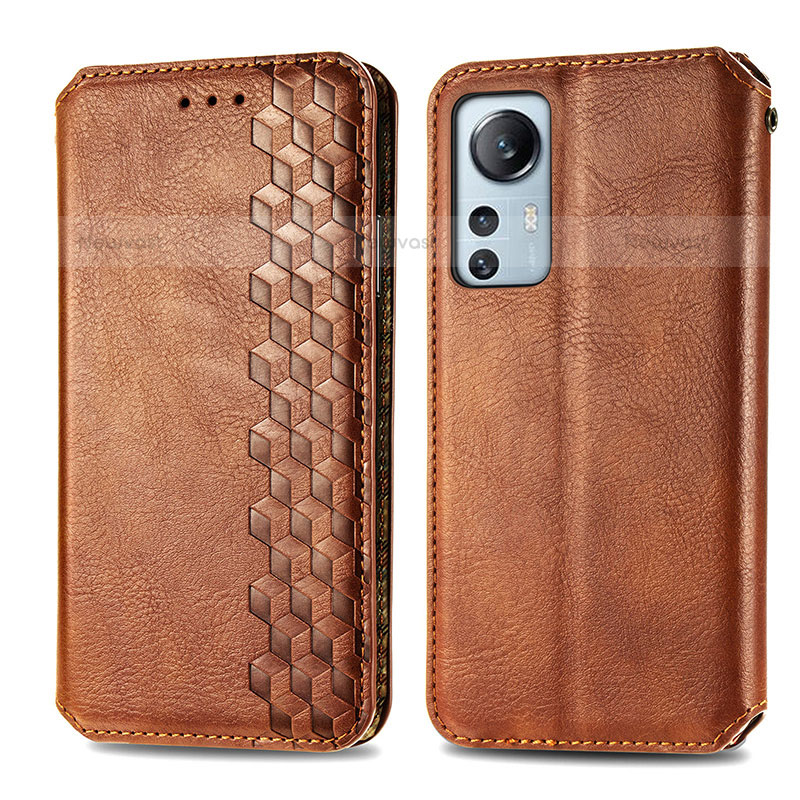 Leather Case Stands Flip Cover Holder S01D for Xiaomi Mi 12X 5G Brown
