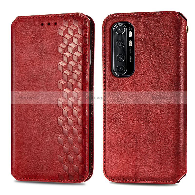 Leather Case Stands Flip Cover Holder S01D for Xiaomi Mi Note 10 Lite Red