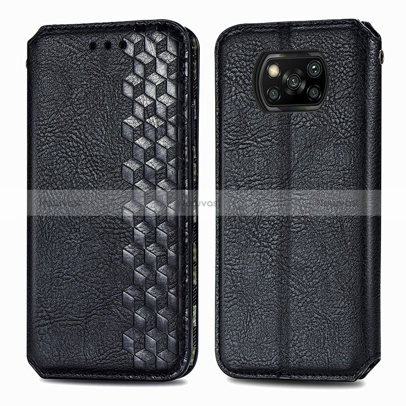 Leather Case Stands Flip Cover Holder S01D for Xiaomi Poco X3 NFC Black