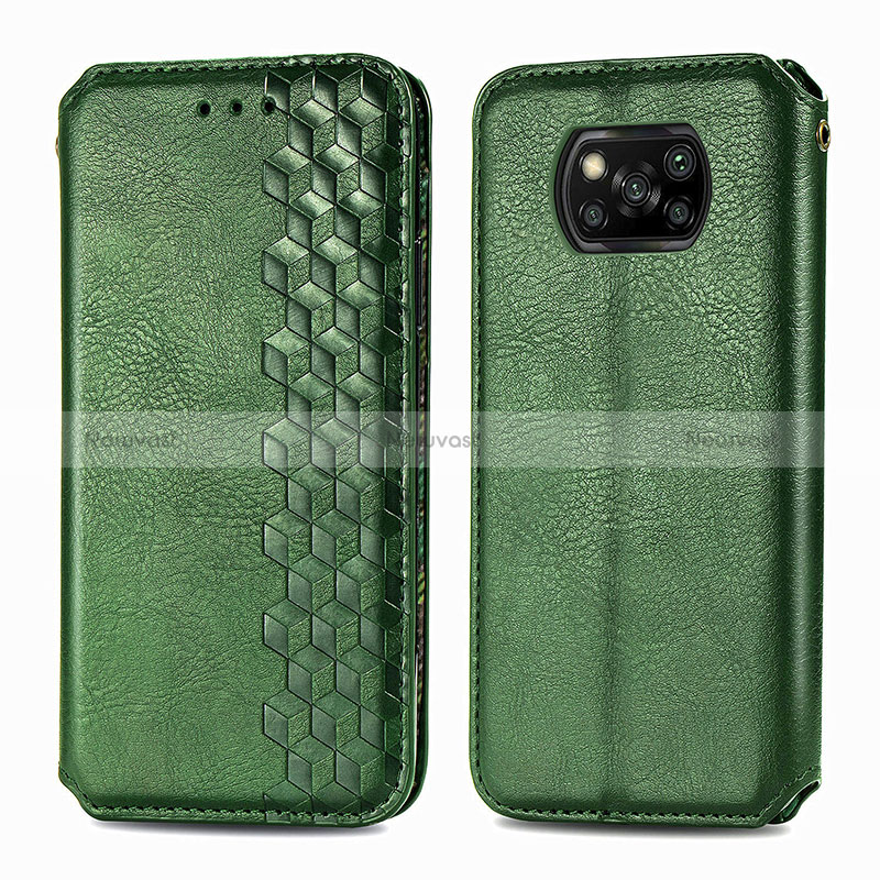 Leather Case Stands Flip Cover Holder S01D for Xiaomi Poco X3 NFC Green