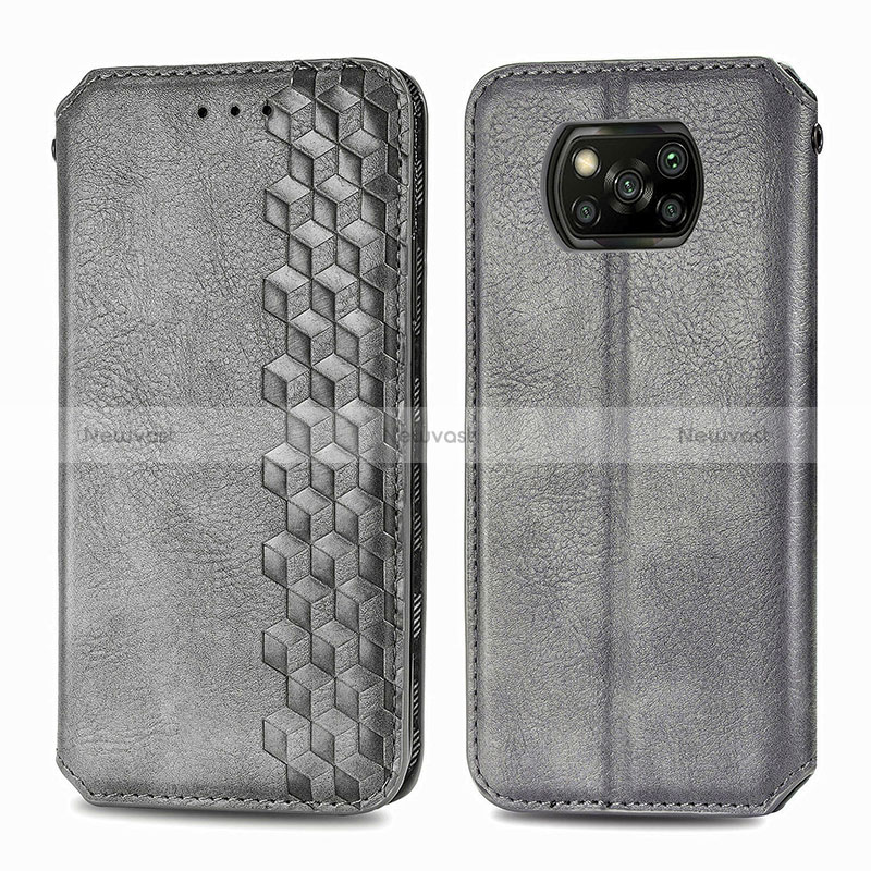 Leather Case Stands Flip Cover Holder S01D for Xiaomi Poco X3 Pro Gray