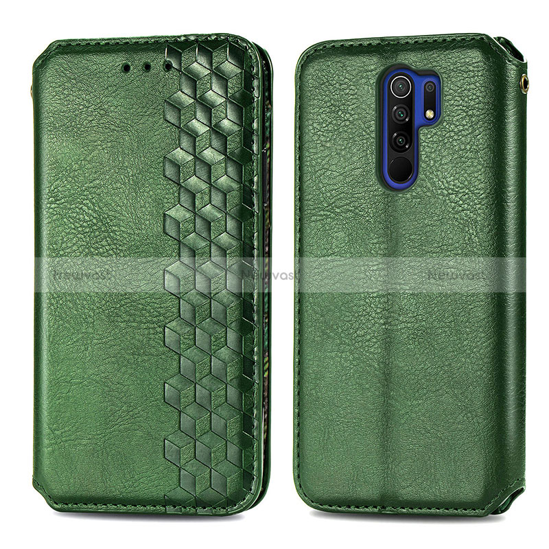 Leather Case Stands Flip Cover Holder S01D for Xiaomi Redmi 9 Green