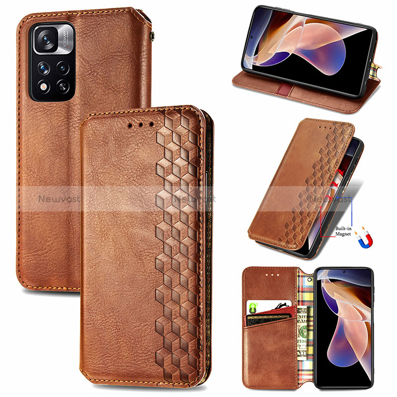 Leather Case Stands Flip Cover Holder S01D for Xiaomi Redmi Note 11 Pro+ Plus 5G