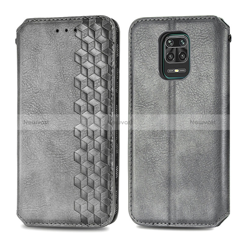 Leather Case Stands Flip Cover Holder S01D for Xiaomi Redmi Note 9 Pro Gray