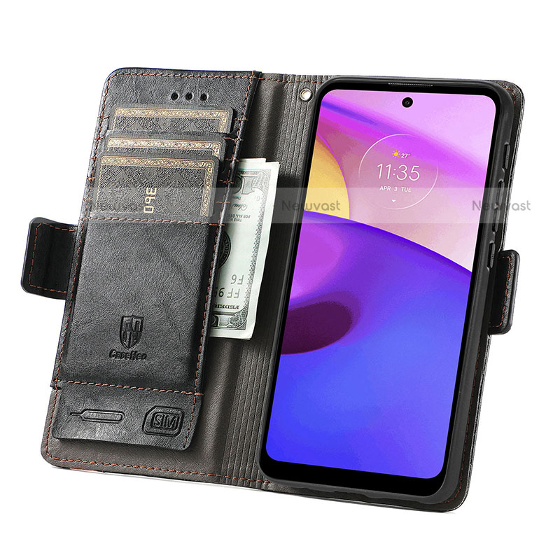 Leather Case Stands Flip Cover Holder S02D for Motorola Moto E30