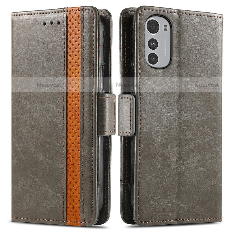 Leather Case Stands Flip Cover Holder S02D for Motorola Moto E32s Gray
