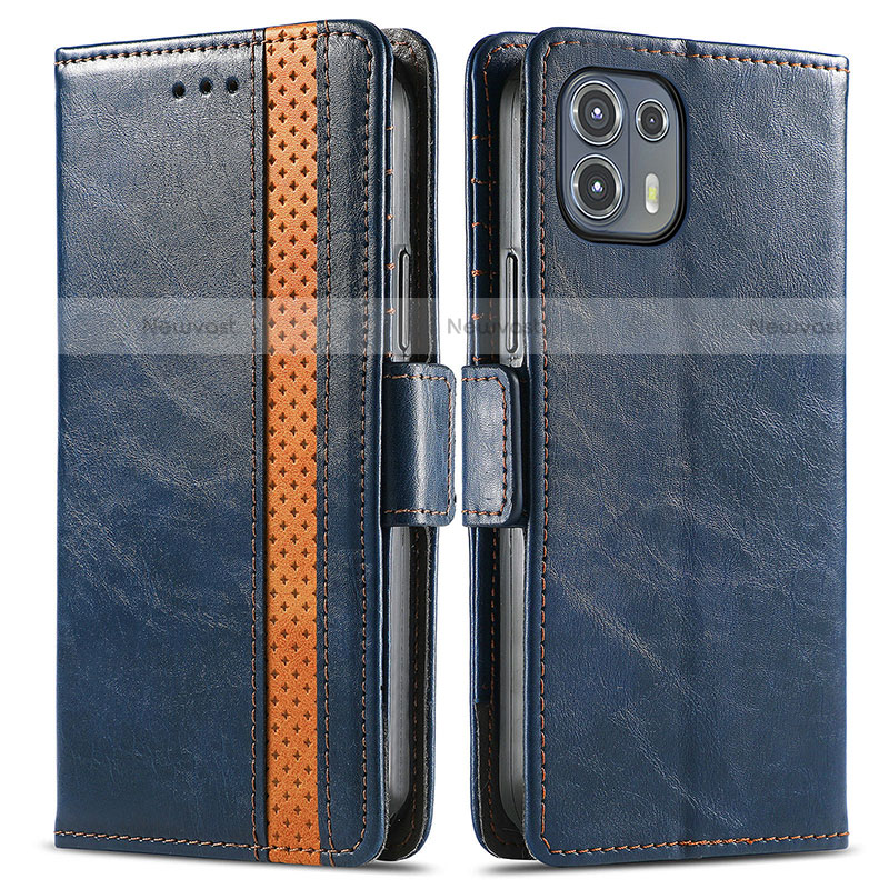 Leather Case Stands Flip Cover Holder S02D for Motorola Moto Edge 20 Lite 5G Blue