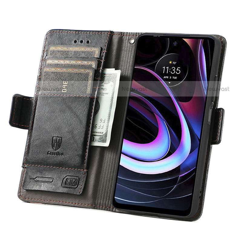 Leather Case Stands Flip Cover Holder S02D for Motorola Moto Edge (2021) 5G