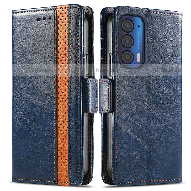 Leather Case Stands Flip Cover Holder S02D for Motorola Moto Edge (2021) 5G Blue