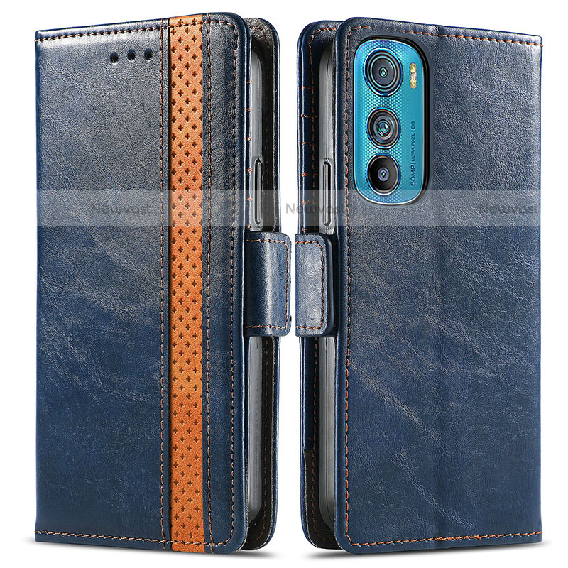 Leather Case Stands Flip Cover Holder S02D for Motorola Moto Edge 30 5G Blue