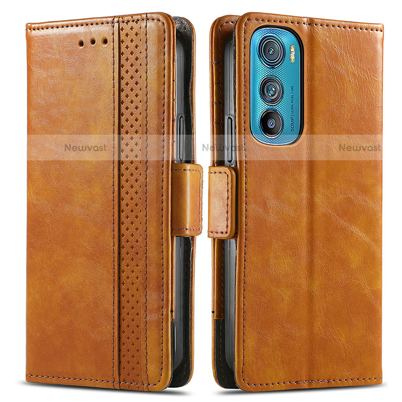 Leather Case Stands Flip Cover Holder S02D for Motorola Moto Edge 30 5G Light Brown