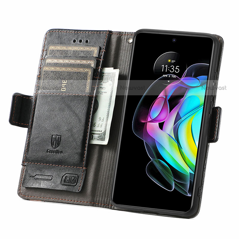 Leather Case Stands Flip Cover Holder S02D for Motorola Moto Edge Lite 5G