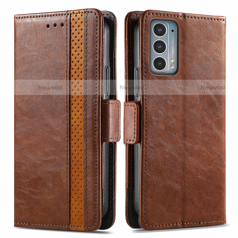 Leather Case Stands Flip Cover Holder S02D for Motorola Moto Edge Lite 5G Brown