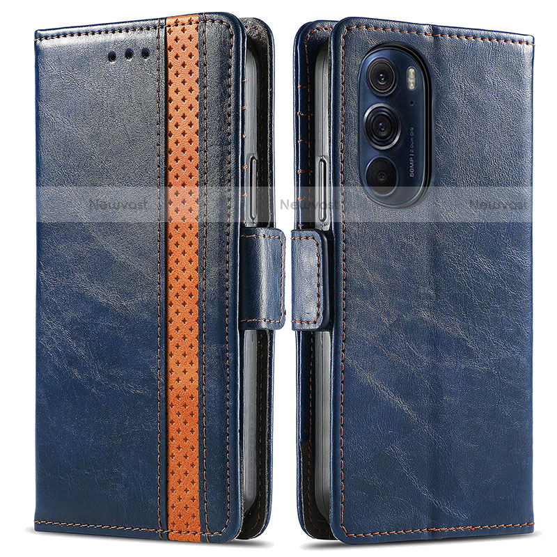 Leather Case Stands Flip Cover Holder S02D for Motorola Moto Edge X30 5G Blue