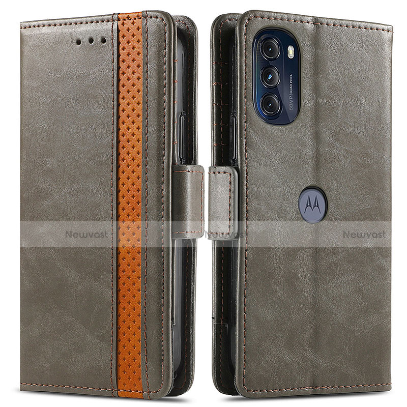 Leather Case Stands Flip Cover Holder S02D for Motorola Moto G 5G (2022) Gray