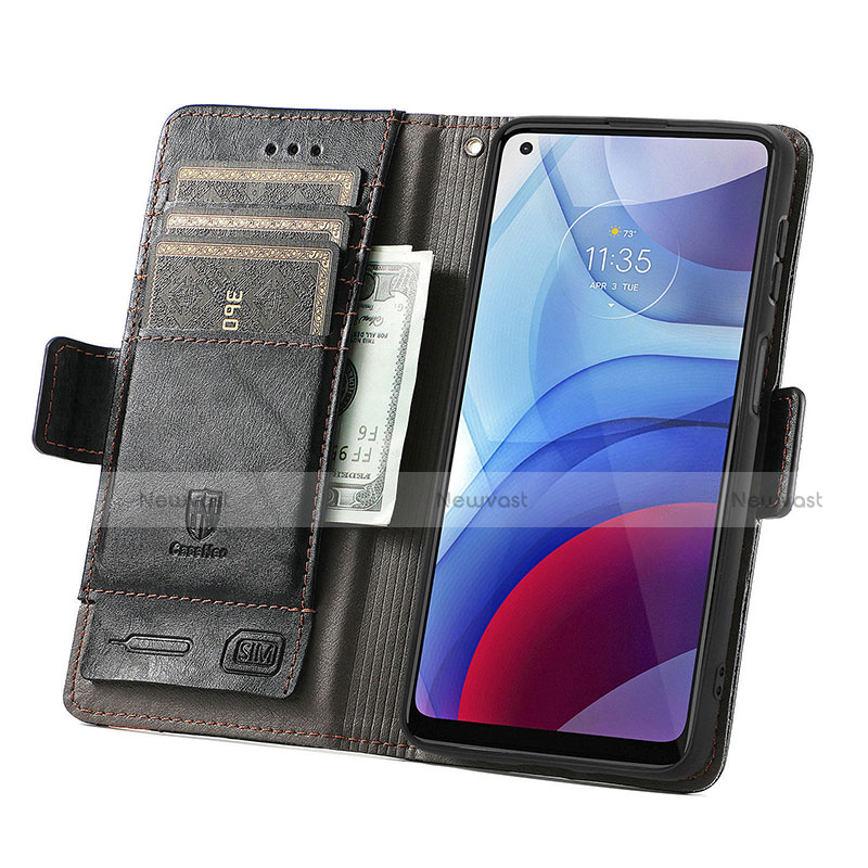 Leather Case Stands Flip Cover Holder S02D for Motorola Moto G Power (2021)