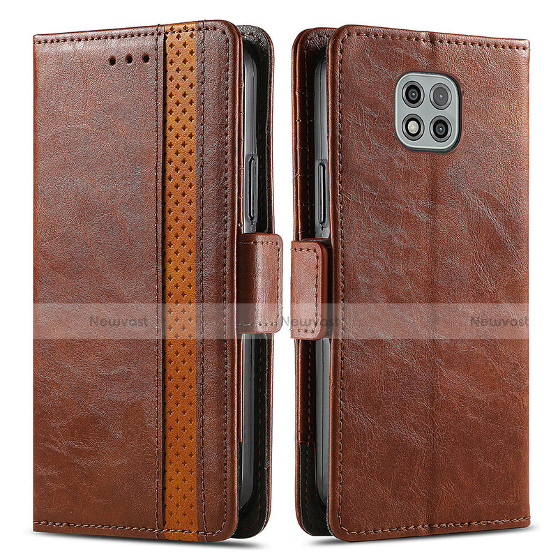 Leather Case Stands Flip Cover Holder S02D for Motorola Moto G Power (2021) Brown