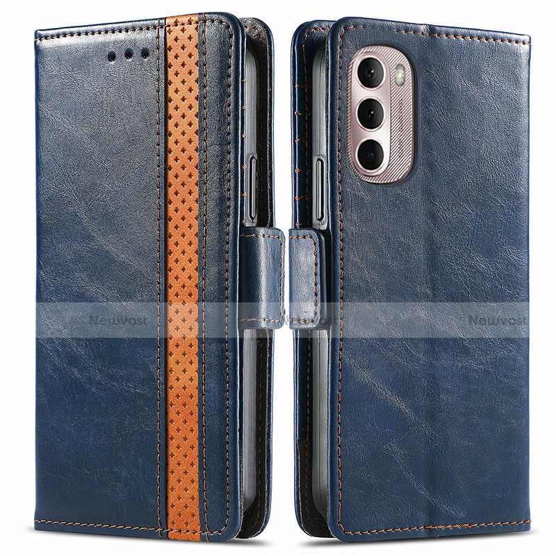 Leather Case Stands Flip Cover Holder S02D for Motorola Moto G Stylus (2022) 5G Blue