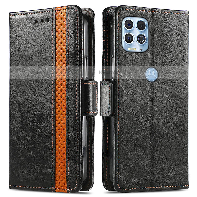 Leather Case Stands Flip Cover Holder S02D for Motorola Moto G100 5G Black