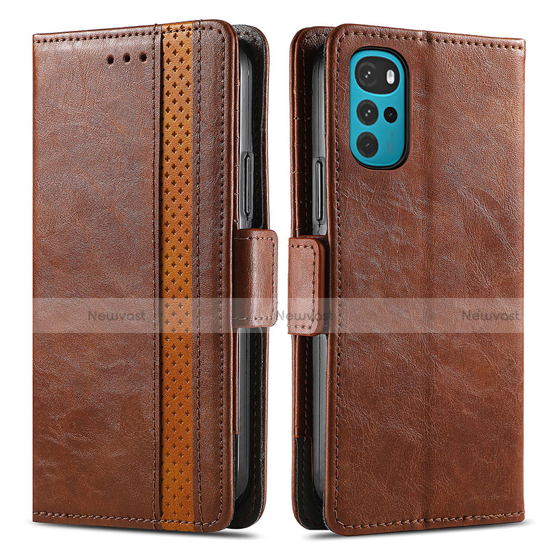 Leather Case Stands Flip Cover Holder S02D for Motorola Moto G22 Brown
