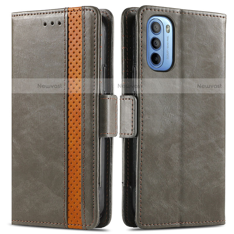 Leather Case Stands Flip Cover Holder S02D for Motorola Moto G31 Gray