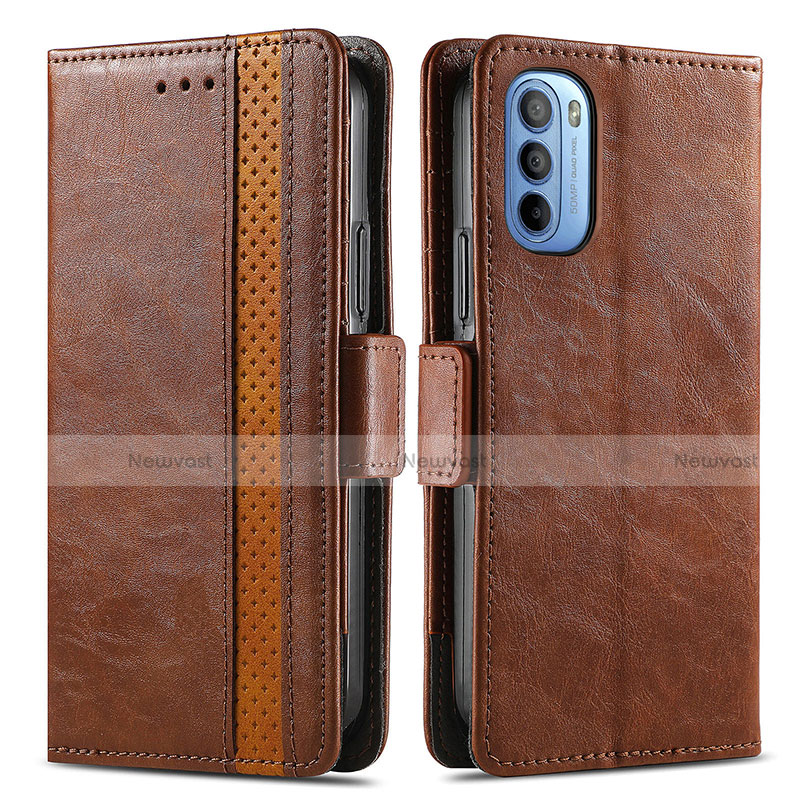 Leather Case Stands Flip Cover Holder S02D for Motorola Moto G41 Brown