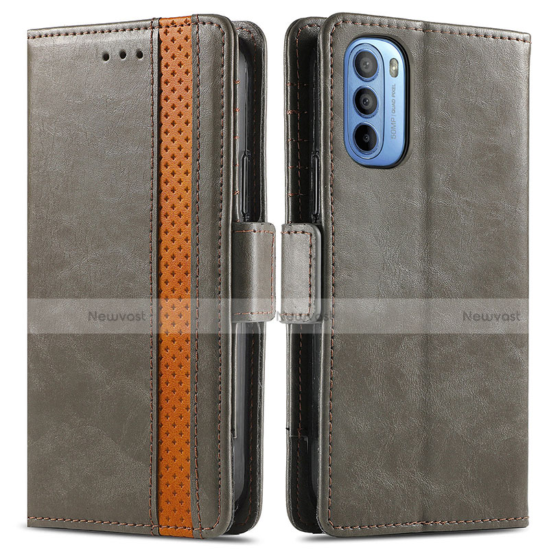 Leather Case Stands Flip Cover Holder S02D for Motorola Moto G41 Gray