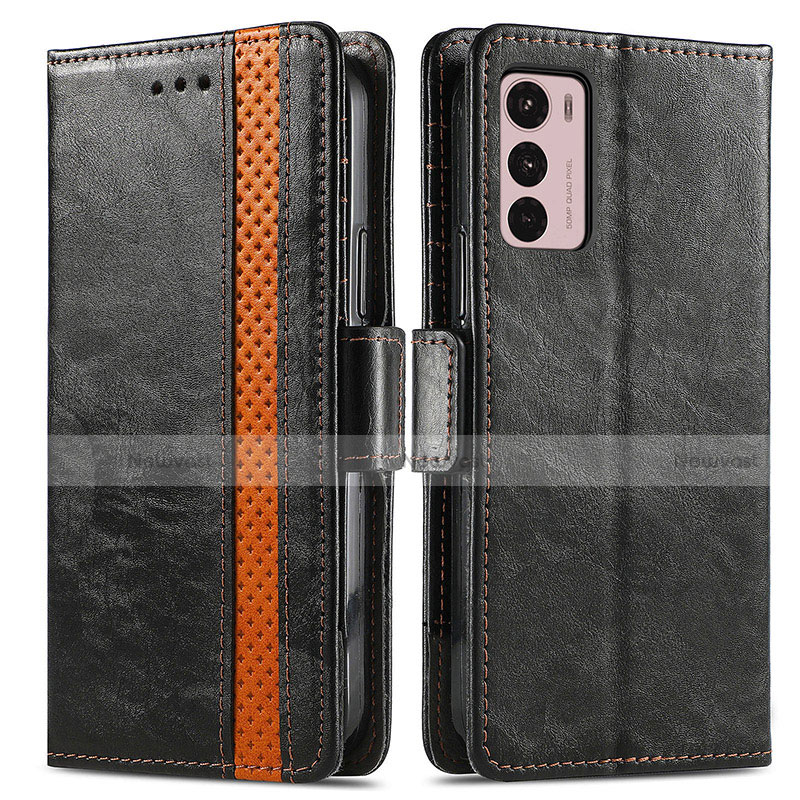Leather Case Stands Flip Cover Holder S02D for Motorola Moto G42 Black