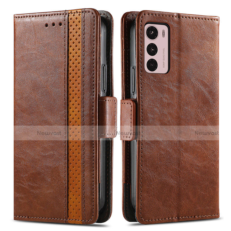 Leather Case Stands Flip Cover Holder S02D for Motorola Moto G42 Brown