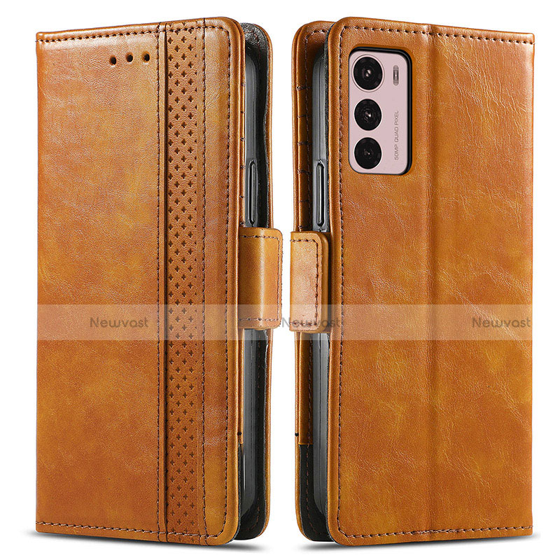 Leather Case Stands Flip Cover Holder S02D for Motorola Moto G42 Light Brown