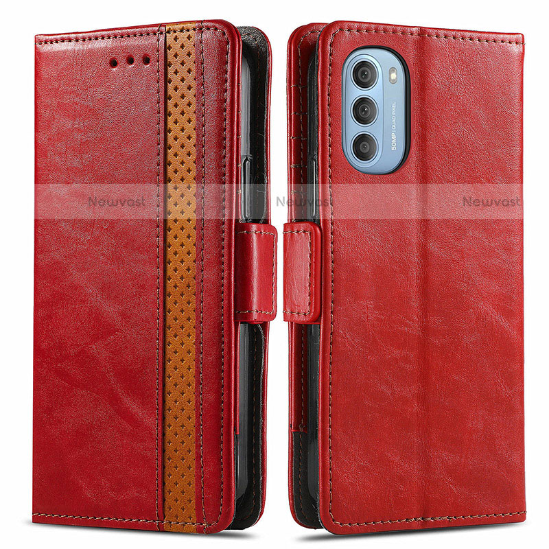 Leather Case Stands Flip Cover Holder S02D for Motorola Moto G51 5G Red