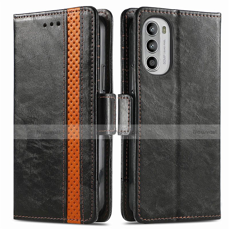 Leather Case Stands Flip Cover Holder S02D for Motorola MOTO G52 Black
