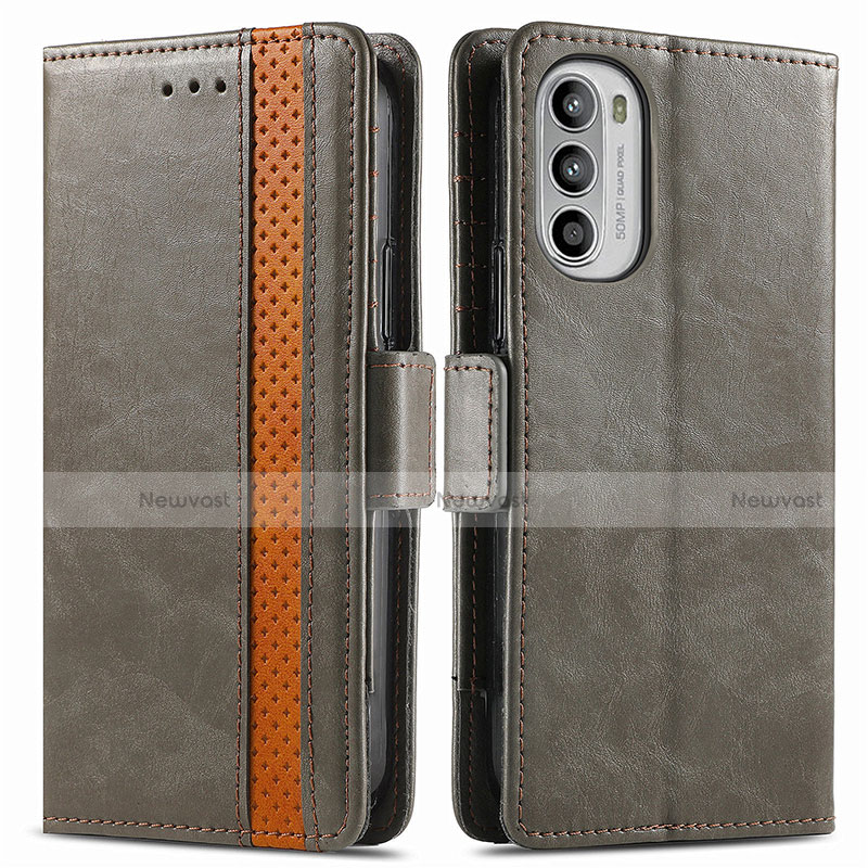 Leather Case Stands Flip Cover Holder S02D for Motorola Moto G52j 5G Gray