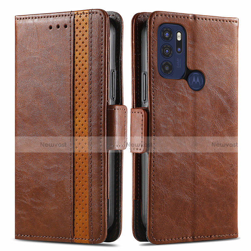 Leather Case Stands Flip Cover Holder S02D for Motorola Moto G60s Brown
