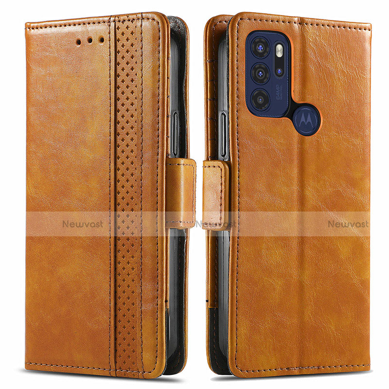 Leather Case Stands Flip Cover Holder S02D for Motorola Moto G60s Light Brown