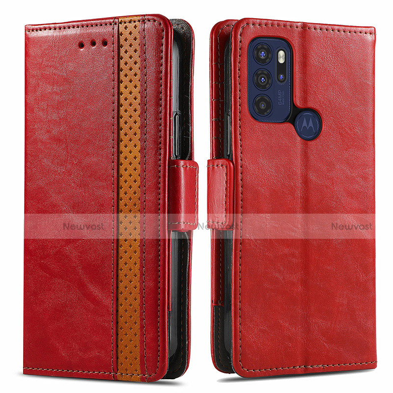 Leather Case Stands Flip Cover Holder S02D for Motorola Moto G60s Red