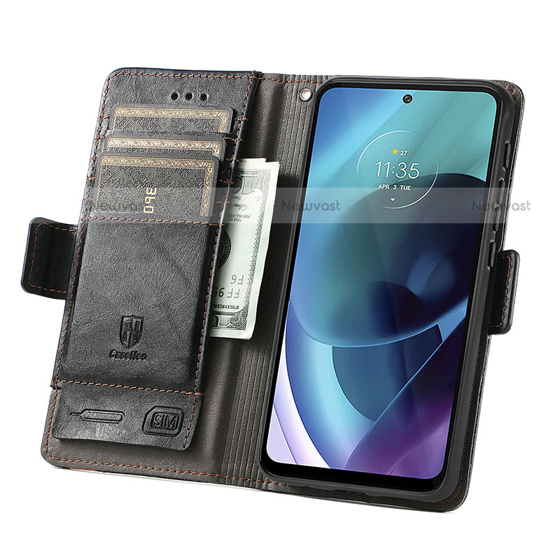 Leather Case Stands Flip Cover Holder S02D for Motorola Moto G71 5G