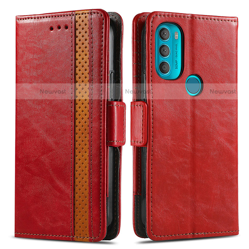 Leather Case Stands Flip Cover Holder S02D for Motorola Moto G71 5G Red