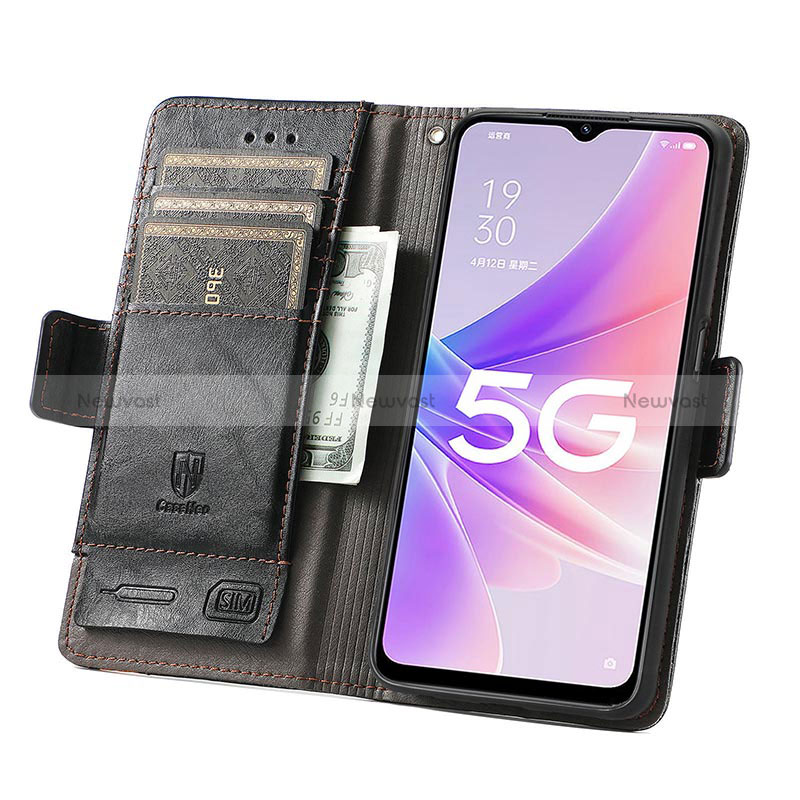 Leather Case Stands Flip Cover Holder S02D for Oppo A56S 5G